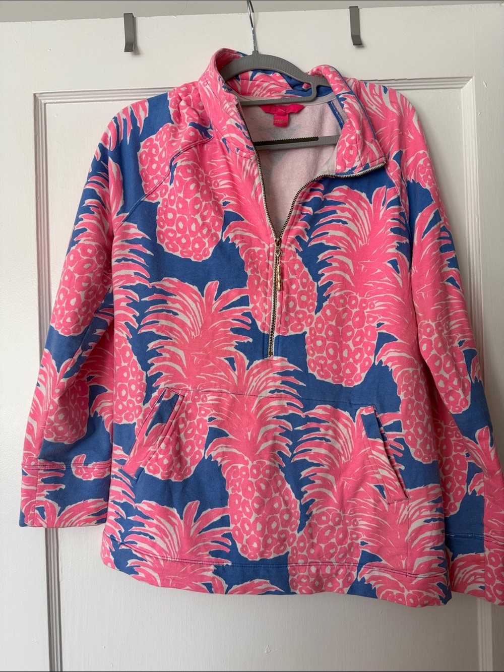 Lilly Pulitzer Pink & Blue Pineapple Half-Zip Pullover Sweatshirt
